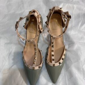 Elegant Studded Women's Heels in Taupe and Olive